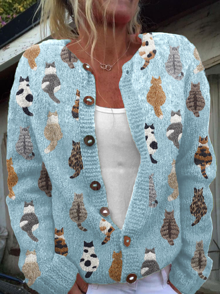 Pamela | Cozy Cat Print Cardigan