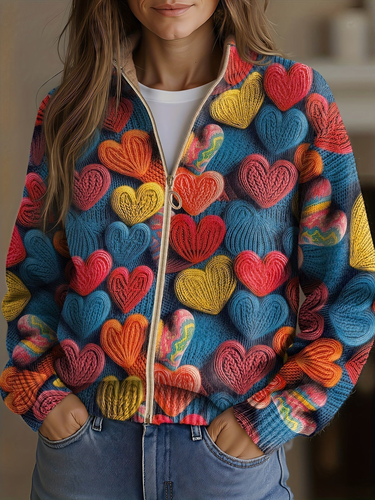 Diane | Multicolour Hearts Zip Cardigan