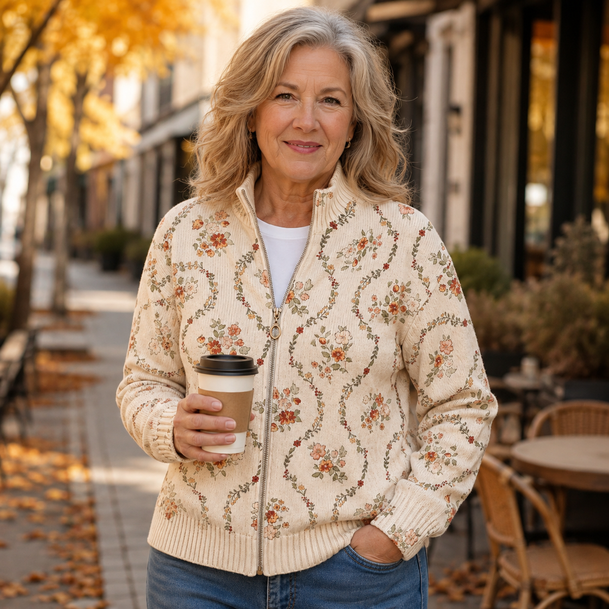 Janet | Romantic Floral Zip Cardigan