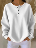 Cheryl | Cozy Waffle Henley Sweatshirt