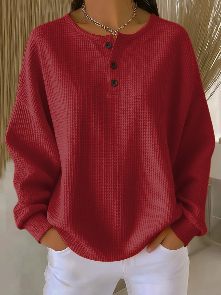 Cheryl | Cozy Waffle Henley Sweatshirt