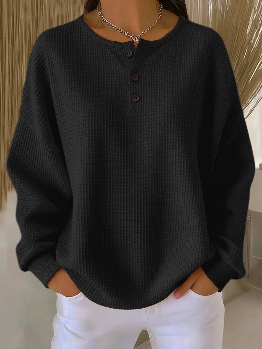 Cheryl | Cozy Waffle Henley Sweatshirt