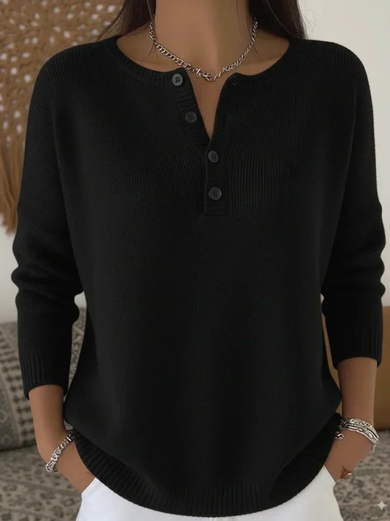 Christine | Henley Button-Up Knit Sweater