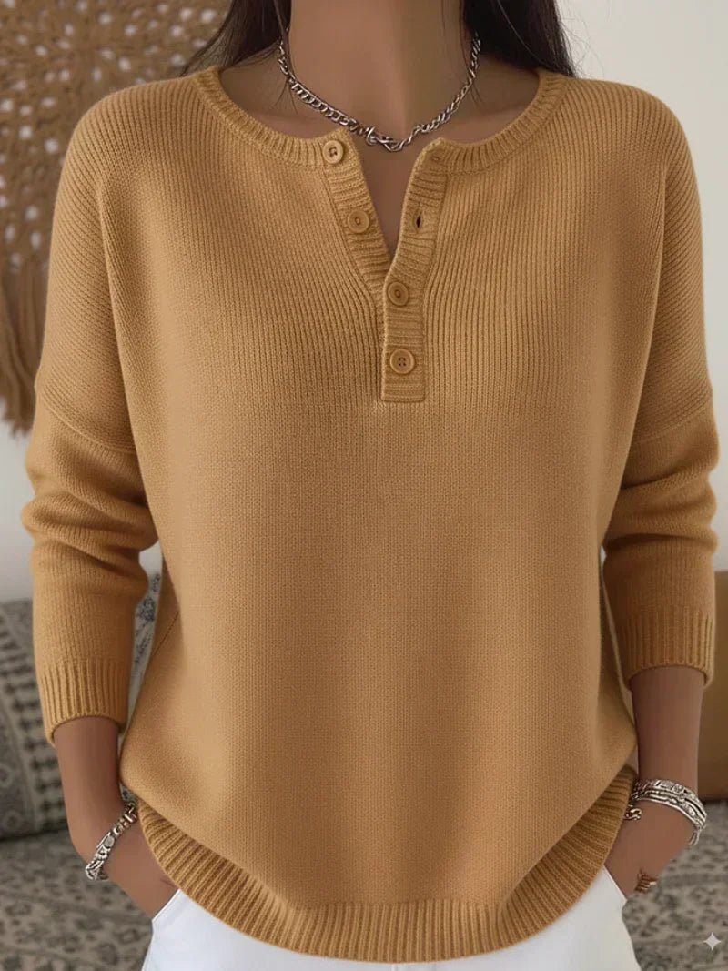 Christine | Henley Button-Up Knit Sweater