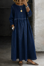 Melissa | Round Neck Long Sleeve Denim Dress