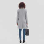 Women's Classic Tailored Long Coat in Light Grey - achteraanzicht