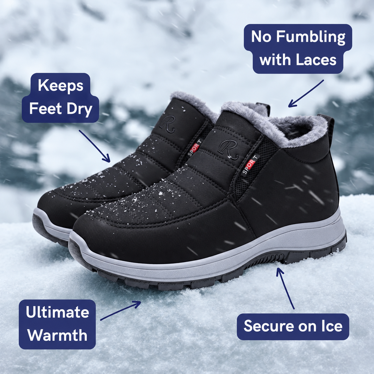 Sianna™ | Quilted Waterproof Slip-On Ankle Boots Black