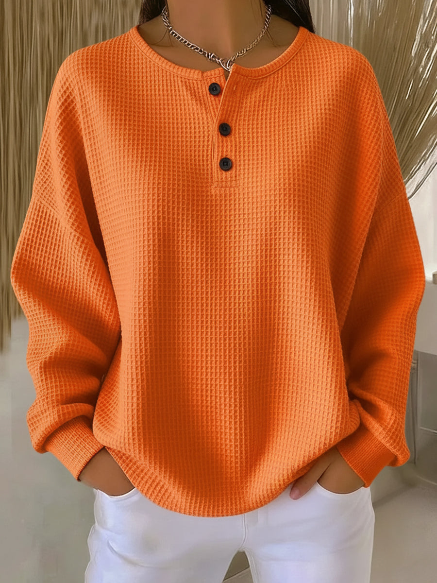 Cheryl | Cozy Waffle Henley Sweatshirt