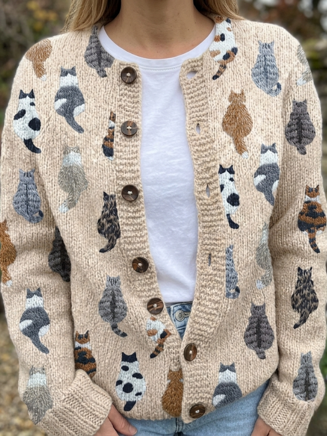 Pamela | Cozy Cat Print Cardigan