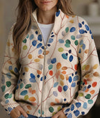 Patricia | Botanical Leaf Print Zip Cardigan