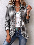 Diane | Gingham Ruffled Button-Down Jacket