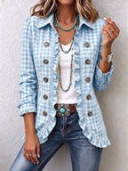 Diane | Gingham Ruffled Button-Down Jacket