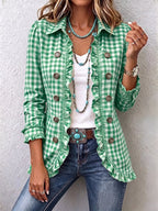 Diane | Gingham Ruffled Button-Down Jacket