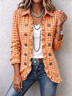 Diane | Gingham Ruffled Button-Down Jacket