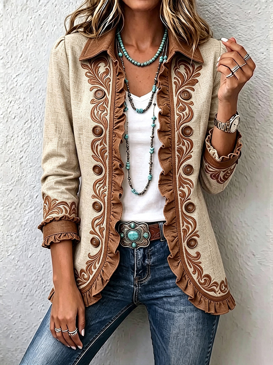 Gail | Vintage Bohemian Floral Ruffled Jacket