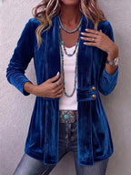 Sharon | Vintage Lapel Button-Accent Long Sleeve Open Front Jacket