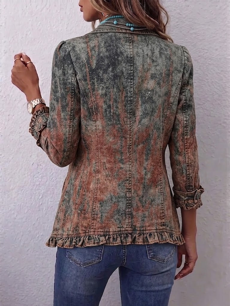 Marilyn | Vintage Gradient Textured Print Ruffle Jacket