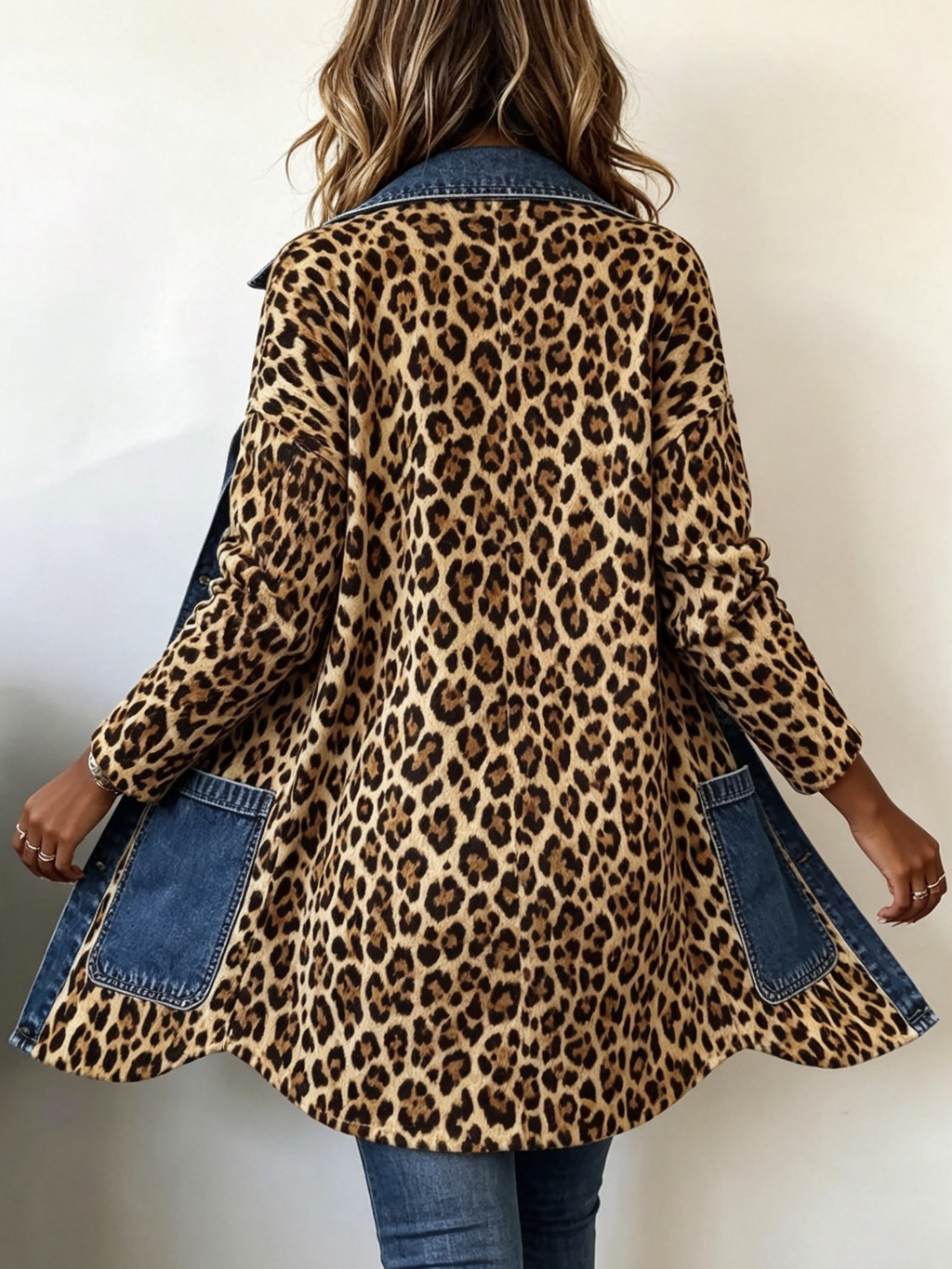 Linda | Leopard Print Denim Panel Contrast Longline Jacket