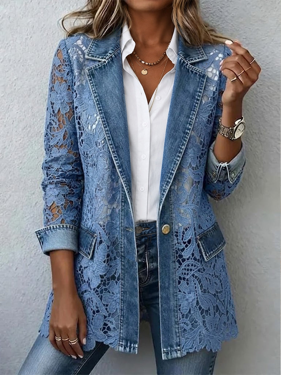 Deborah | Blazer Jacket with Floral Lace Paneling