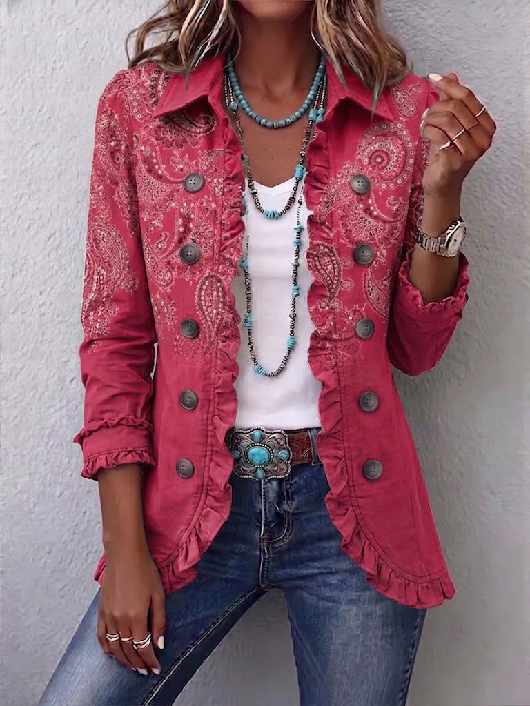Barbara | Vintage Paisley Print Ruffled Jacket