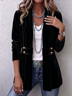 Sharon | Vintage Lapel Button-Accent Long Sleeve Open Front Jacket