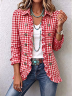 Diane | Gingham Ruffled Button-Down Jacket