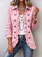 Diane | Gingham Ruffled Button-Down Jacket