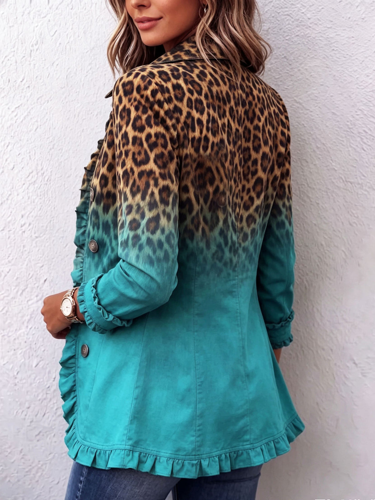 Cynthia | Leopard Ombre Ruffle Blazer Jacket