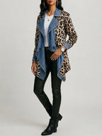 Brenda | Leopard Print & Washed Denim Paneled Mid-Length Jacket