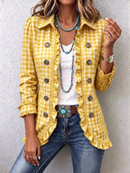 Diane | Gingham Ruffled Button-Down Jacket