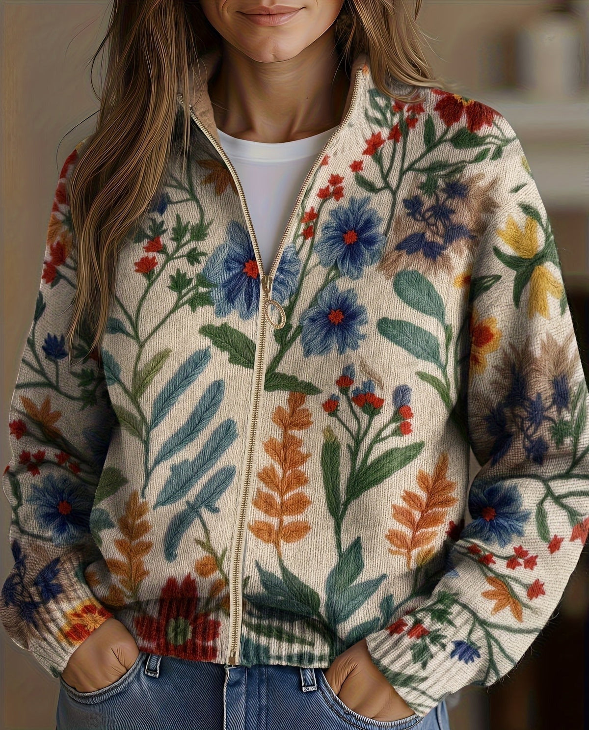 Donna | Garden Floral Zip Cardigan